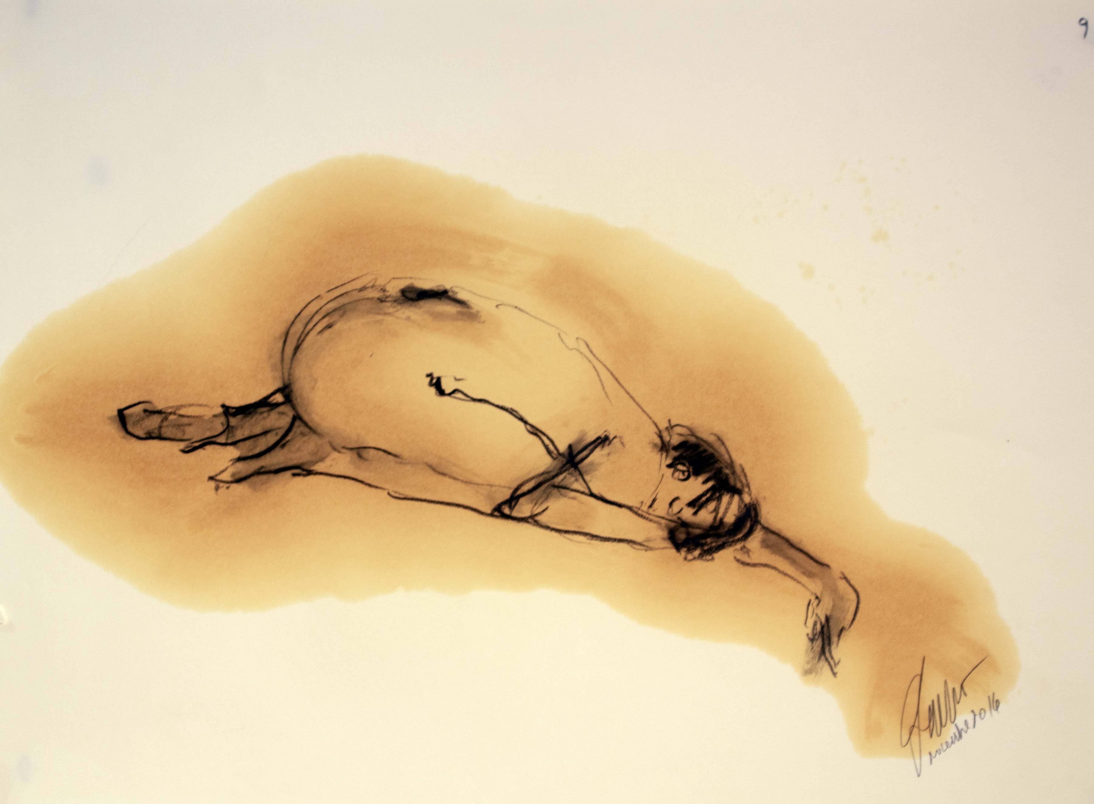 Dona adormida — Grafit i oli de llinosa sobre paper